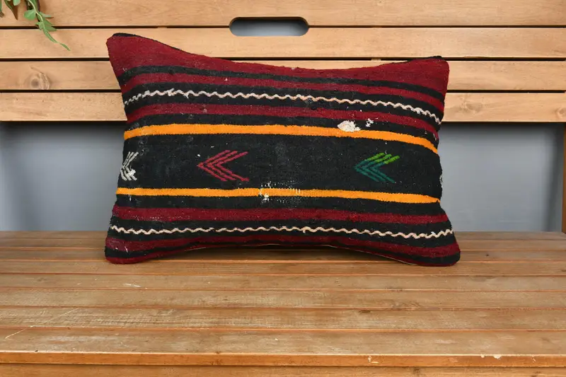 Kilim Pillow Cover, Handmade Kilim Cushion, 16x24 Brown Pillow, Pillow, Pillow for Couch, Sofa Bolster Cushion Cover, Lounge Throw Pillow Sham - 6