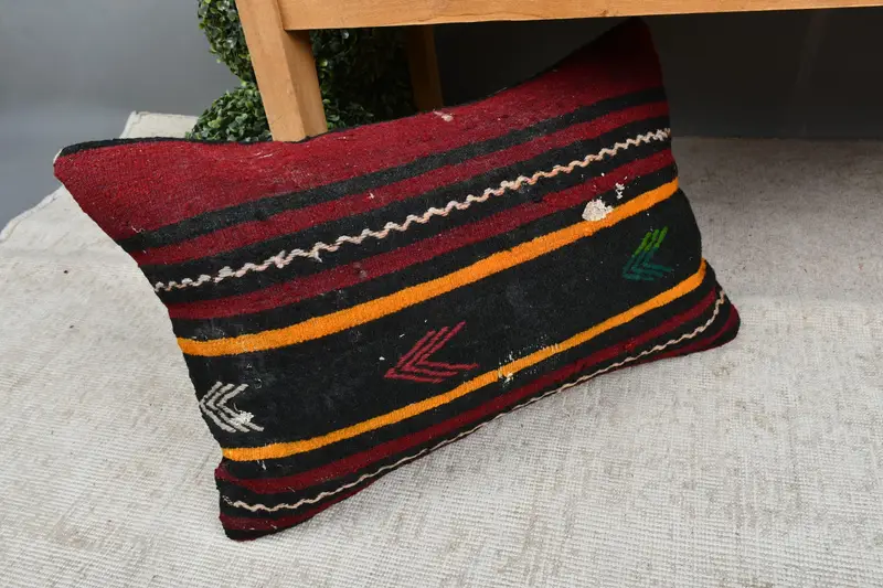 Kilim Pillow Cover, Handmade Kilim Cushion, 16x24 Brown Pillow, Pillow, Pillow for Couch, Sofa Bolster Cushion Cover, Lounge Throw Pillow Sham - 7
