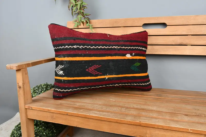 Kilim Pillow Cover, Handmade Kilim Cushion, 16x24 Brown Pillow, Pillow, Pillow for Couch, Sofa Bolster Cushion Cover, Lounge Throw Pillow Sham - 1