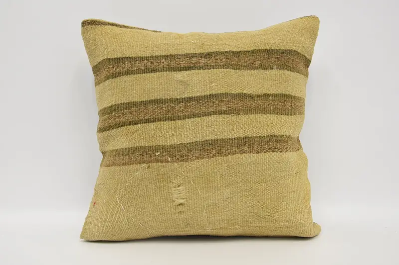 Striped Turkish Euro Sham, 16x16 inch Beige Antique Pillow Sham - 1