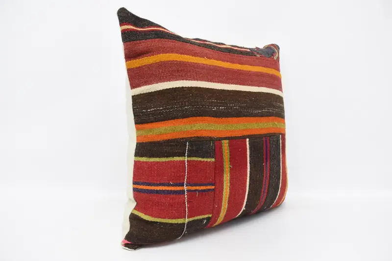 Bolster Throw Cushion Cover, Nomadic Pillow Cover, Kilim Cushion Sham, Home Decor Pillow, 20x20 Red Pillow, Cushion, Ethnical Kilim Rug Pillow - 3