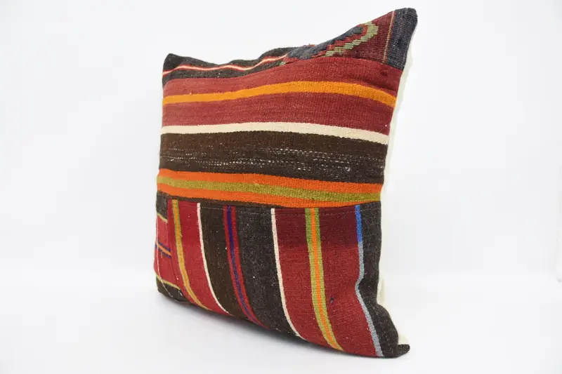 Bolster Throw Cushion Cover, Nomadic Pillow Cover, Kilim Cushion Sham, Home Decor Pillow, 20x20 Red Pillow, Cushion, Ethnical Kilim Rug Pillow - 4