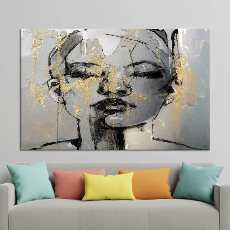 エレガントなゴールド女性の抽象的なポートレート キャンバス プリント