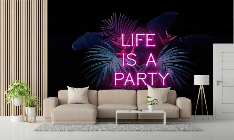 Bedruckte tropische Party-Tapete: Neon-Vibes und elegantes Design