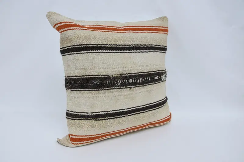 Ethnical Kilim Rug Pillow, 24x24 Beige Cushion Case, Vintage Kilim Pillow, Pillow for Couch, Bolster Pillow Case, Cushion Case - 3