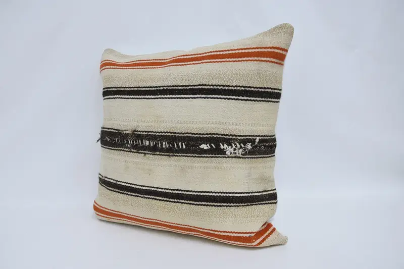 Ethnical Kilim Rug Pillow, 24x24 Beige Cushion Case, Vintage Kilim Pillow, Pillow for Couch, Bolster Pillow Case, Cushion Case - 4