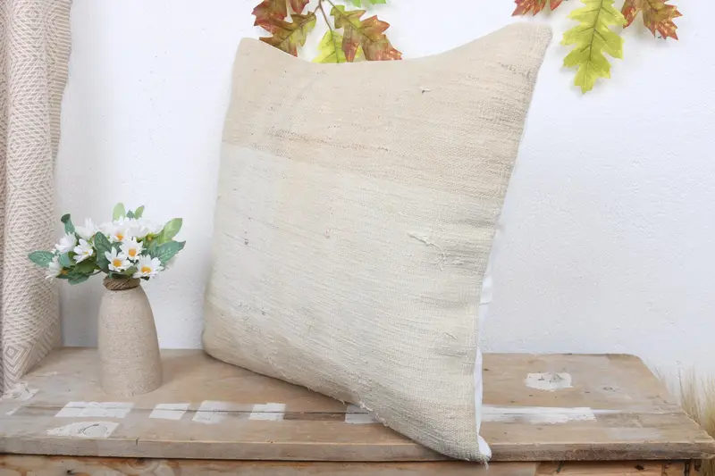 Vintage Kilim Throw Pillow, Turkish Kilim Pillow, Meditation Pillow Sham, 18x18 White Pillow Case, Cushion, Knitted Cushion, Kilim Cushion Sham - 4