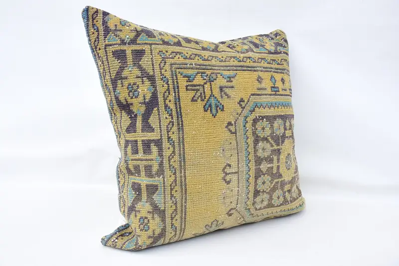 Cushion Cover, Boho Pillow, Sustainable Pillow Cover, 32x32 Beige Pillow Case, Vintage Kilim Throw Pillow, Turkish Pillow - 3