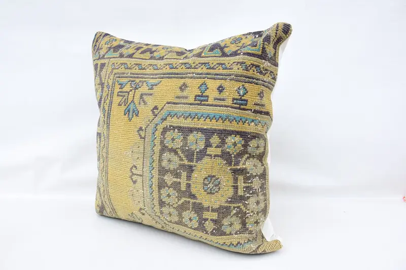Cushion Cover, Boho Pillow, Sustainable Pillow Cover, 32x32 Beige Pillow Case, Vintage Kilim Throw Pillow, Turkish Pillow - 5