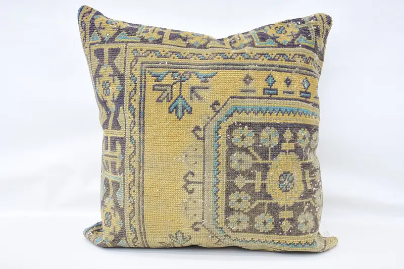 Cushion Cover, Boho Pillow, Sustainable Pillow Cover, 32x32 Beige Pillow Case, Vintage Kilim Throw Pillow, Turkish Pillow - 4