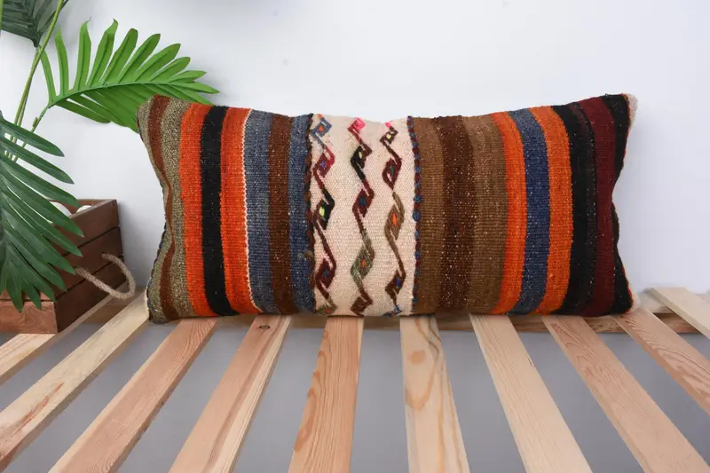 Traditional Cushion, Kilim Pillow, Boho Pillow Sham Cover, Pillow Sham, Bright Pillow Cover, Pillow for Couch, 12x24 Orange Cushion Cover - 1