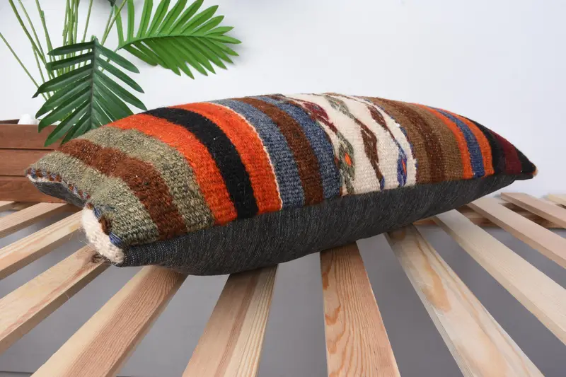 Traditional Cushion, Kilim Pillow, Boho Pillow Sham Cover, Pillow Sham, Bright Pillow Cover, Pillow for Couch, 12x24 Orange Cushion Cover - 6