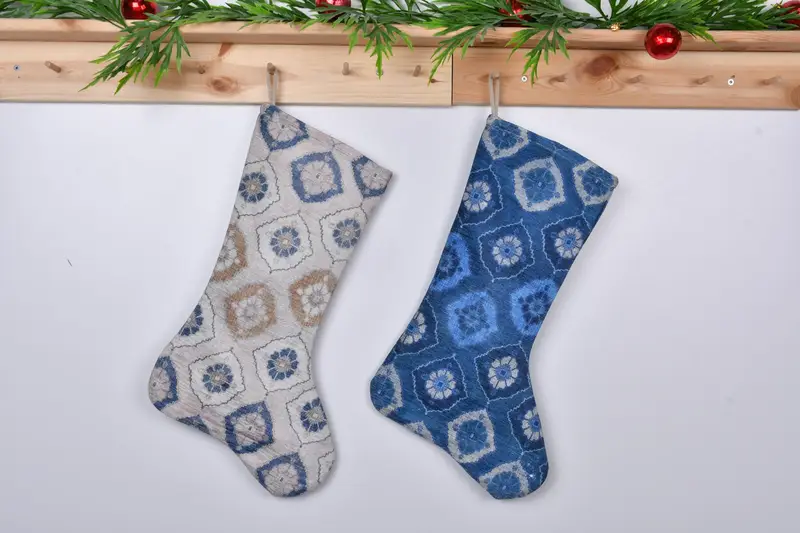 Festive Green and Pink Christmas Stocking, Charming Ornament Pattern Stocking