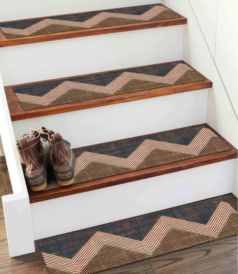 Navy Blue Aztec Printed Rug: Modern Stair Rug with Ethnic Pattern