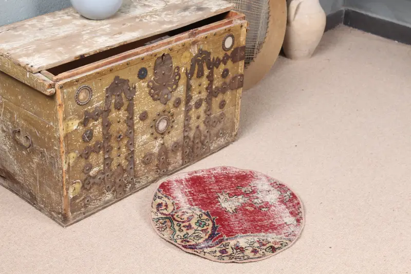 Alfombra Ikat Roja, 1,7x1,7 ft Decoración Elegante