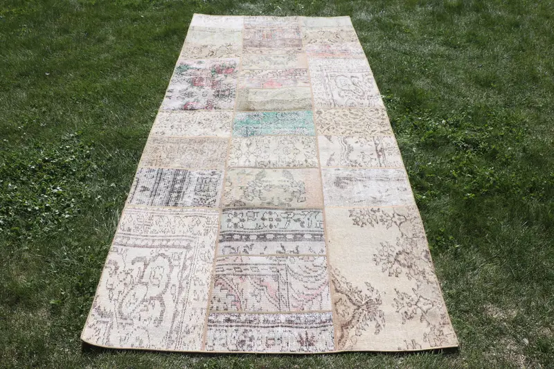 Zarif Bej ve Yeşil Fas Halısı, 3,9x9 ft Şık Dekor