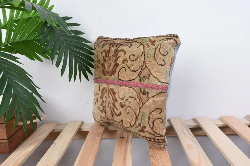 Handmade Kilim Cushion, Antique Pillows, Turkish Bench Pillow, 12x12 Beige Pillow Case, Kilim Cushion Sham, Accent Throw Pillow, Cushion Case - 5