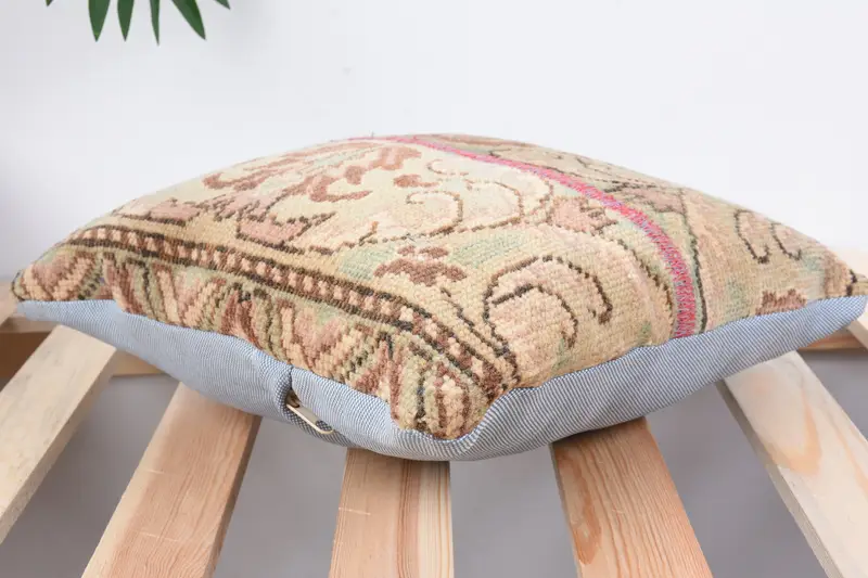 Handmade Kilim Cushion, Antique Pillows, Turkish Bench Pillow, 12x12 Beige Pillow Case, Kilim Cushion Sham, Accent Throw Pillow, Cushion Case - 6