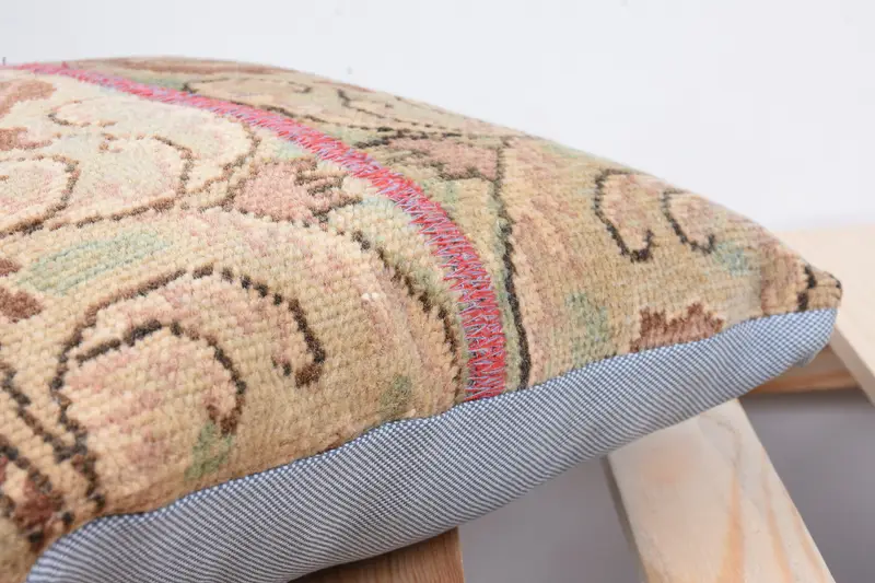 Handmade Kilim Cushion, Antique Pillows, Turkish Bench Pillow, 12x12 Beige Pillow Case, Kilim Cushion Sham, Accent Throw Pillow, Cushion Case - 7