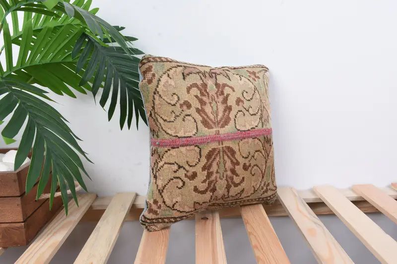 Handmade Kilim Cushion, Antique Pillows, Turkish Bench Pillow, 12x12 Beige Pillow Case, Kilim Cushion Sham, Accent Throw Pillow, Cushion Case - 4