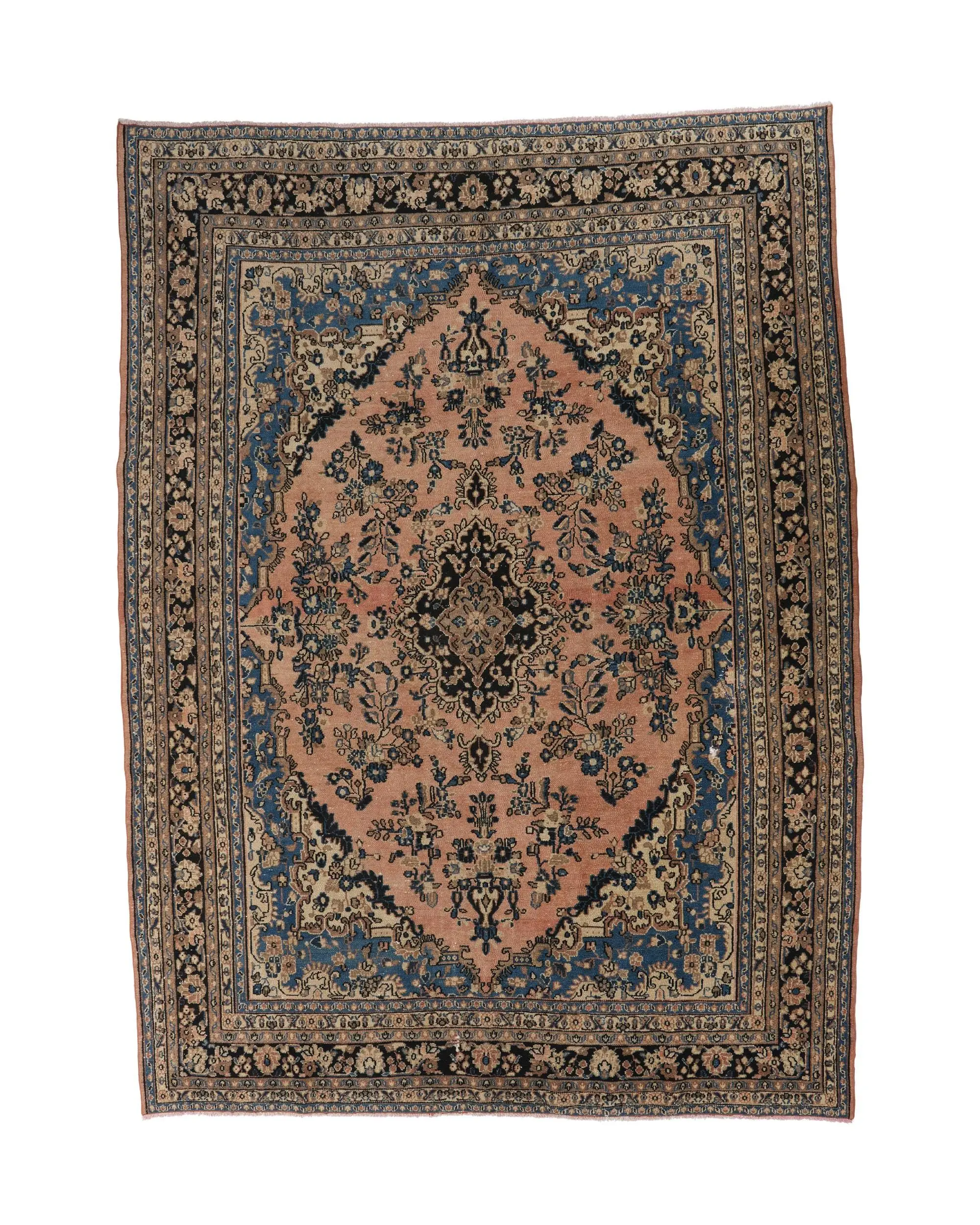 Turkish Rug, 8.7x12.2 ft Vintage Rug, Blue Floral Wool Rug - 1