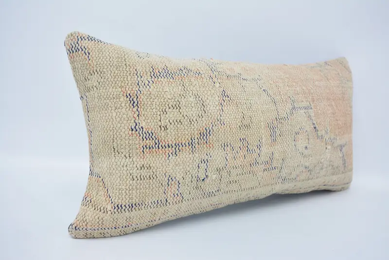 Vintage Kilim Throw Pillow, Vintage Kilim Pillow, Art Deco Pillow Cover, Cushion, Seat Pillow Case, 12x24 Beige Pillow, Kilim Pillow - 3