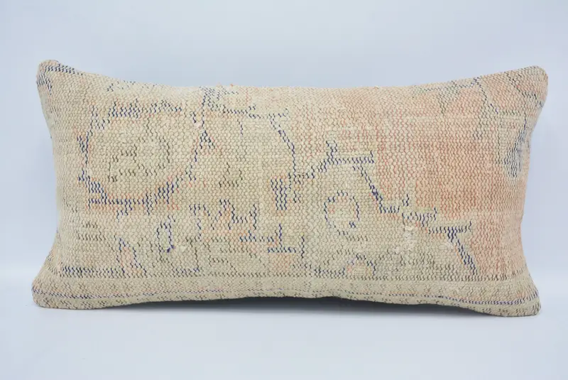 Vintage Kilim Throw Pillow, Vintage Kilim Pillow, Art Deco Pillow Cover, Cushion, Seat Pillow Case, 12x24 Beige Pillow, Kilim Pillow - 1