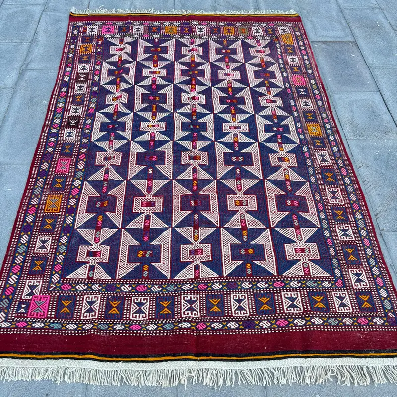 ブルー オリエンタル ラグ、5.2x7.9 フィート エレガントな室内装飾