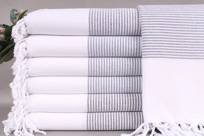 Turkish Towel Beach White, Personalized, Striped, 40x71 Inches