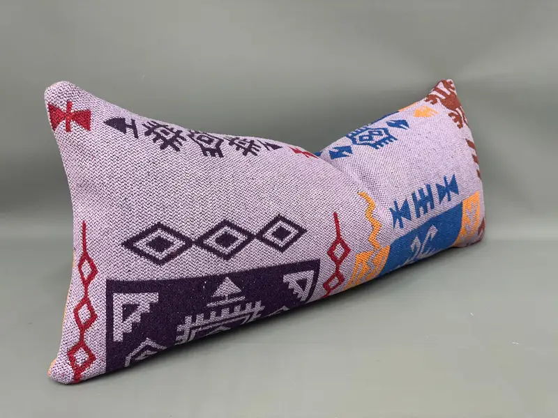 Vintage Kilim Throw Pillow, Pillow for Sofa, Pillow Cover, Retro Pillow Sham, Ikat Pillow Cover, Boho Pillow Sham Cover, 16x36 Purple Pillow Case - 2