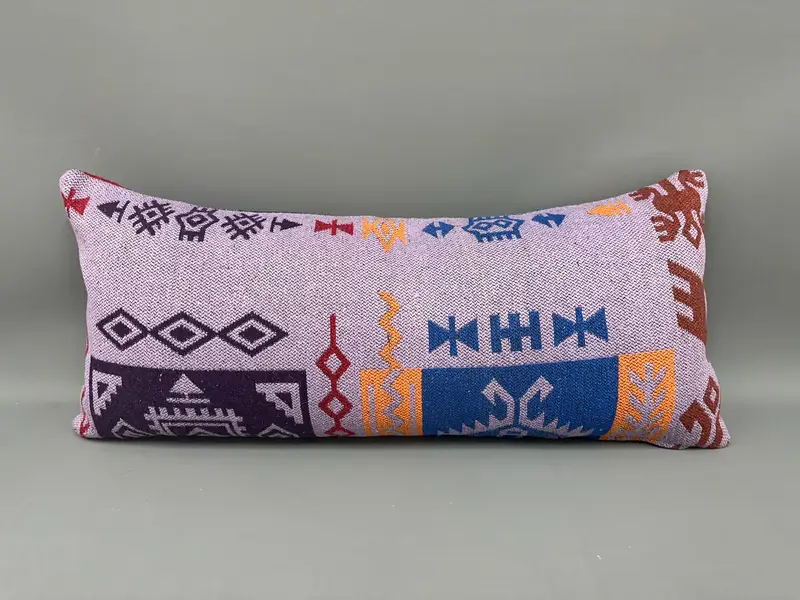 Vintage Kilim Throw Pillow, Pillow for Sofa, Pillow Cover, Retro Pillow Sham, Ikat Pillow Cover, Boho Pillow Sham Cover, 16x36 Purple Pillow Case - 4