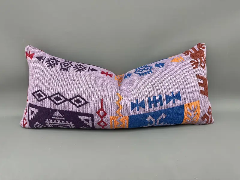 Vintage Kilim Throw Pillow, Pillow for Sofa, Pillow Cover, Retro Pillow Sham, Ikat Pillow Cover, Boho Pillow Sham Cover, 16x36 Purple Pillow Case - 1