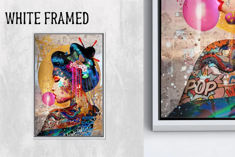 Zarif Geisha Graffiti Kanvas: Banksy'den Esinlenen Modern Sanatsal Baskı