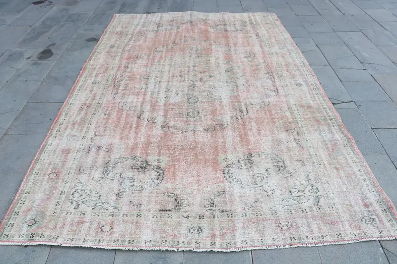 Turkish Vintage Rug 6.4x9.8 ft (196x299 cm), Oushak Red Wool Rug - 1