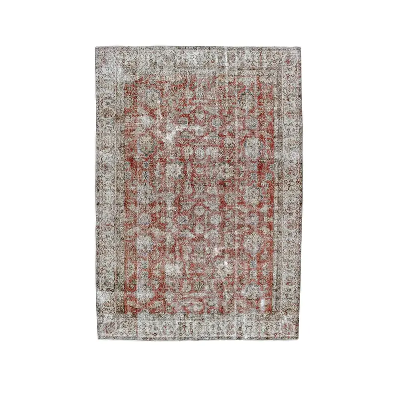 Türkischer großer Teppich 6,8 x 9,7 Fuß, rotgrauer Blumenteppich aus Wolle - 1
