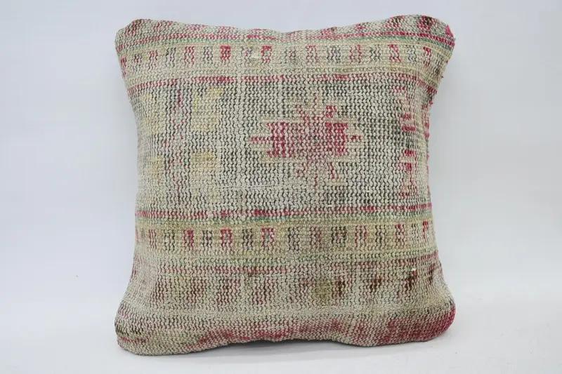 Vintage Geometric Beige Pillow Cover, Small Square Gift 14x14 inch Euro Sham - 1