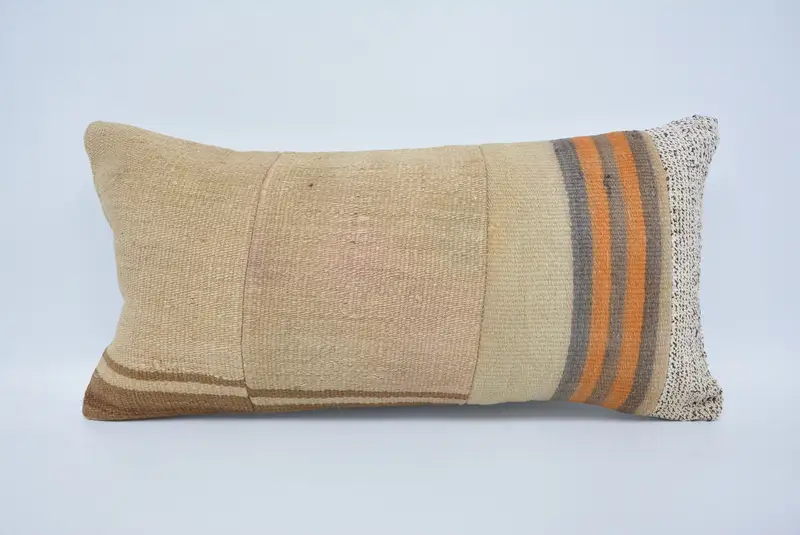 Cushion Case, Outdoor Bolster Cushion Cover, Boho Pillow, Kilim Cushion Sham, 12x24 Beige Cushion, Wholesale Pillow Sham, Kilim Pillow - 1
