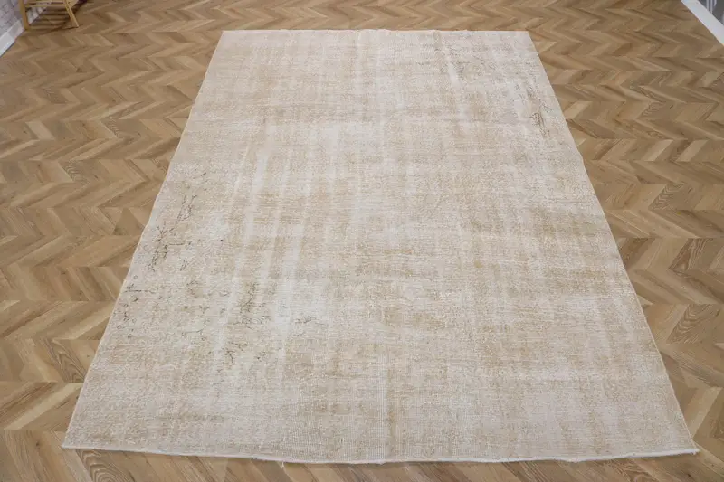 6.9x10.1 ft Vintage Oushak Rug, Gray Solid Turkish Wool Rug - 1