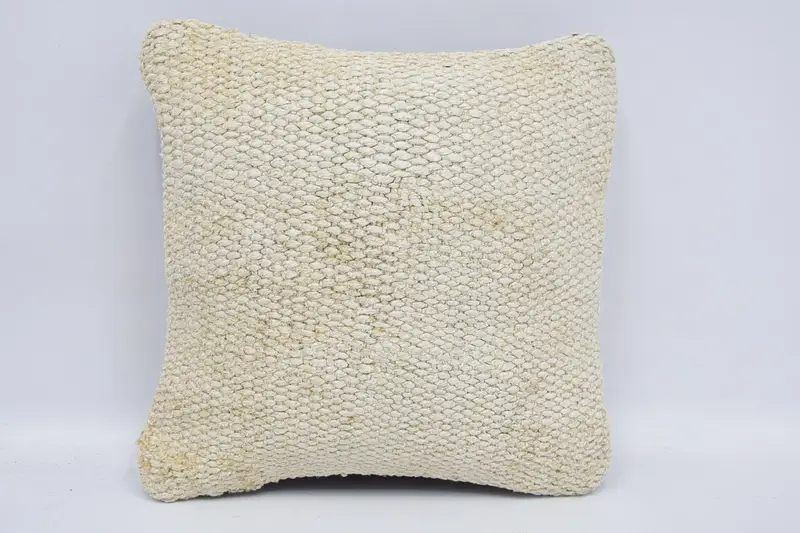 Turkish Antique Farmhouse Pillow Case, White 12x12 inch Small Square Pillow - 1