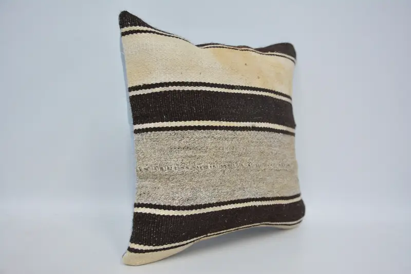 Kilim Pillow, Pillow Case, Handmade Throw Cushion Cover, Vintage Kilim Pillow, Antique Pillows, Nautical Throw Pillow Case, 16x16 Brown Pillow - 3