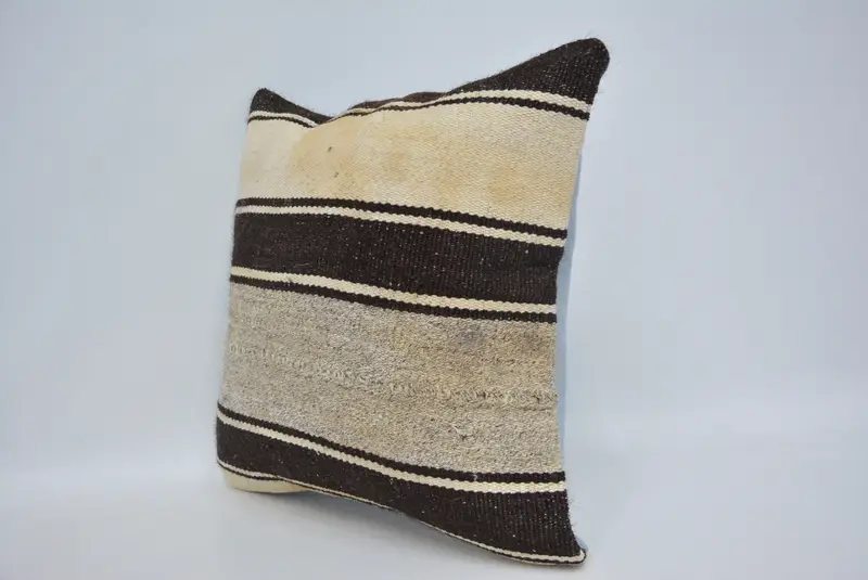 Kilim Pillow, Pillow Case, Handmade Throw Cushion Cover, Vintage Kilim Pillow, Antique Pillows, Nautical Throw Pillow Case, 16x16 Brown Pillow - 4