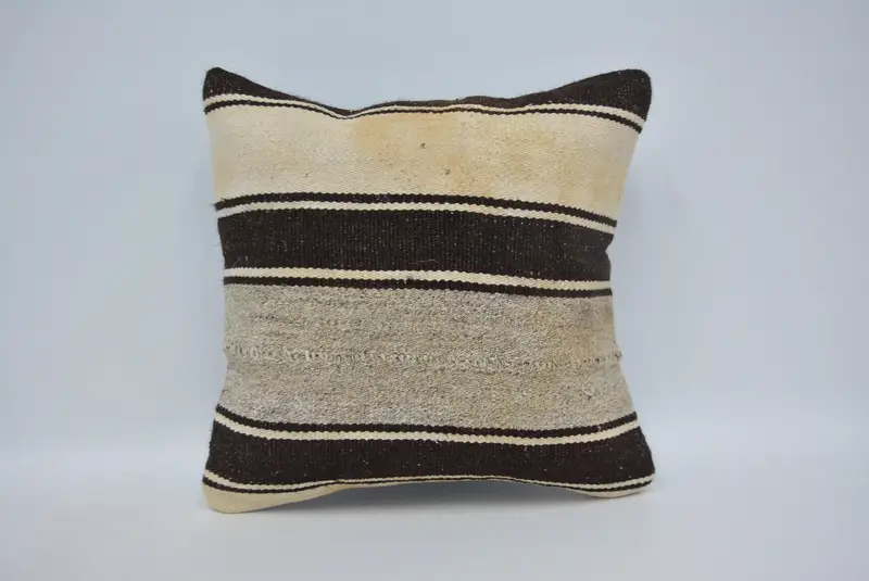 Kilim Pillow, Pillow Case, Handmade Throw Cushion Cover, Vintage Kilim Pillow, Antique Pillows, Nautical Throw Pillow Case, 16x16 Brown Pillow - 1
