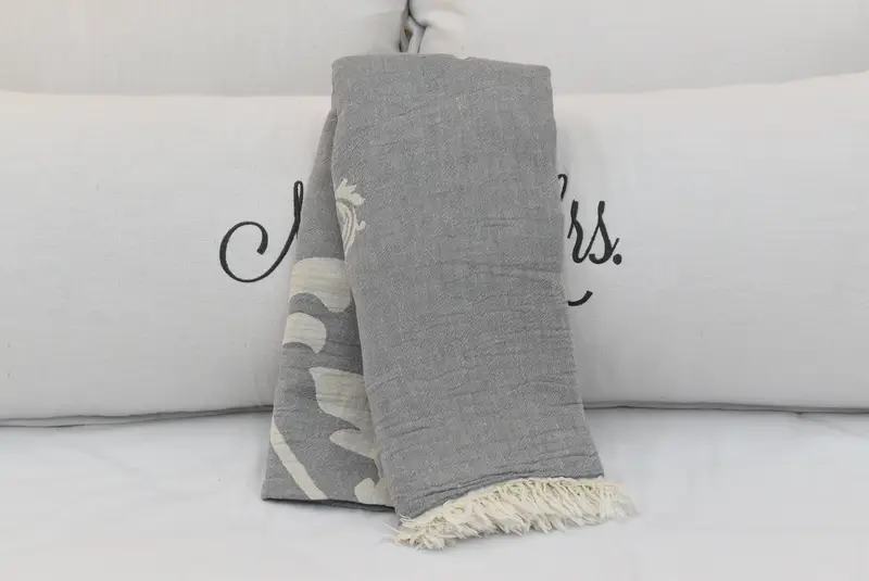 Customized Turkish Blanket, Home Decor Blankets, Housewarming Gift, Wedding Anniversary Gift, Bedspread, Turkish Blanket, 70x60 Cotton Baroque Towel - 5