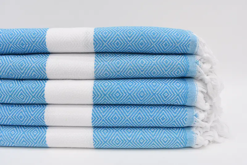 Housewarming Gift Turquoise Diamond Towel, Organic Cotton, 70x40 Inches