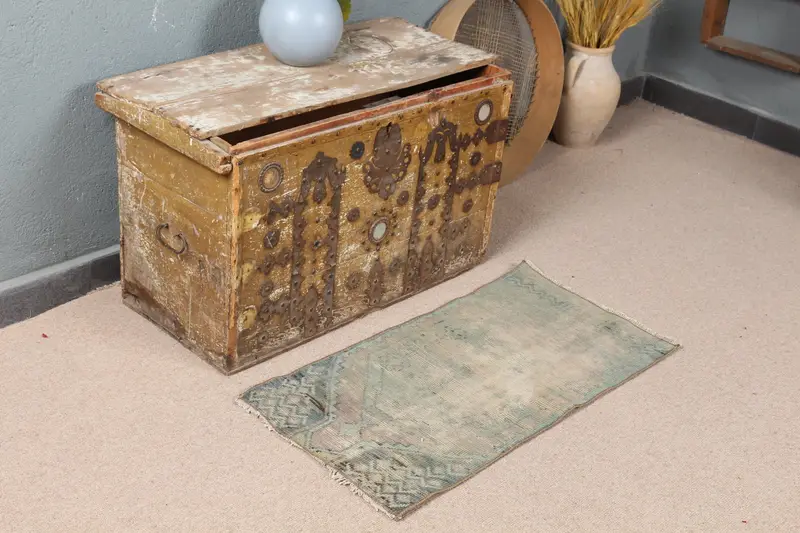 Alfombra Oriental Marrón 1,5x2,9ft, Elegantes Detalles Verdes