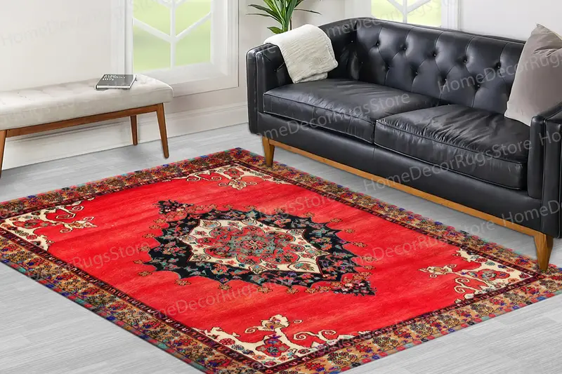 Roter, verblasster bedruckter Oushak-Teppich: Sanfte Töne, moderne Eleganz