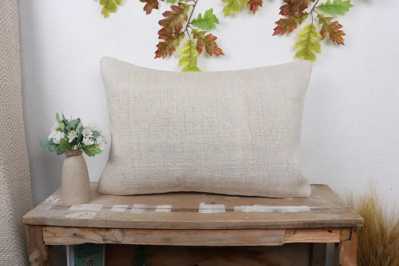 Pillow Cover, Boho Pillow Sham Cover, Rustic Cushion, Antique Pillows, Kilim Cushion Sham, 16x24 White Cushion Cover, Lounge Throw Pillow Cover - 1
