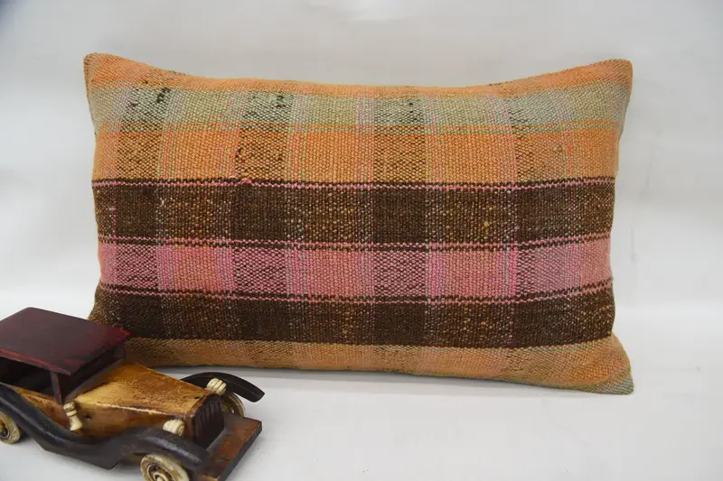 Kilim Pillow Cover, Pillow Sham, Boho Chic Pillow, 12x20 Orange Cushion Case, Boho Pillow Sham Cover, Rustic Pillow Case, Turkish Pillow - 4