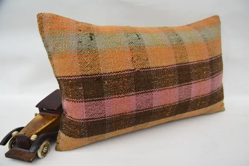 Kilim Pillow Cover, Pillow Sham, Boho Chic Pillow, 12x20 Orange Cushion Case, Boho Pillow Sham Cover, Rustic Pillow Case, Turkish Pillow - 3