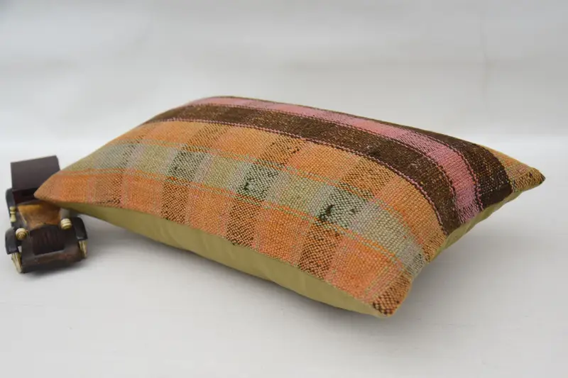 Kilim Pillow Cover, Pillow Sham, Boho Chic Pillow, 12x20 Orange Cushion Case, Boho Pillow Sham Cover, Rustic Pillow Case, Turkish Pillow - 6